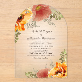 Invitaciones Acrílicas Boda Rústico del Naranja floral de otoño