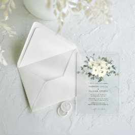 Invitaciones Acrílicas Boda Rústico Floral de marfil Watercolor