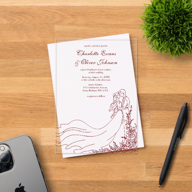 Invitaciones Acrílicas Boda Rústico Pareja Ilustrada A Mano (Insitu (Tarjeta de Invitación))