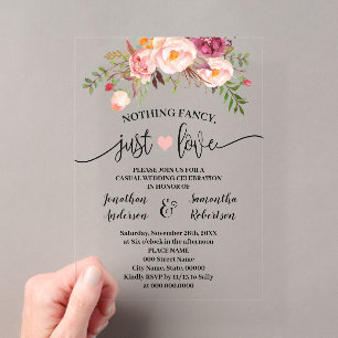 Invitaciones Acrílicas Boda sencilla floral rosa, solo amor