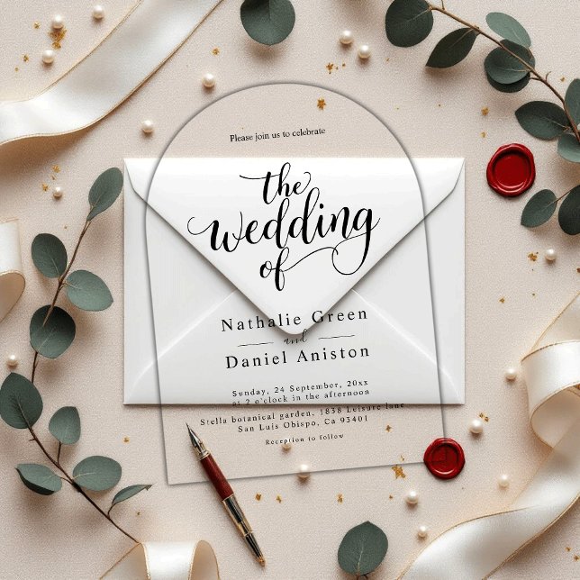 Invitaciones Acrílicas Boda sencillo de guiones blancos y negros Delicado (Subido por el creador)