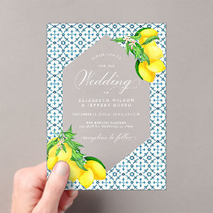Invitaciones Acrílicas Boda Siciliano Blue Tiles Summer Lemon Boho