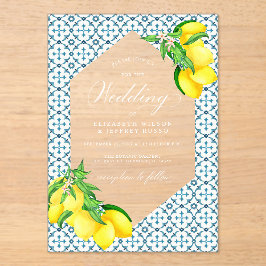 Invitaciones Acrílicas Boda Siciliano Blue Tiles Summer Lemon Boho