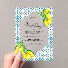 Invitaciones Acrílicas Boda Siciliano Blue Tiles Summer Lemon Boho
