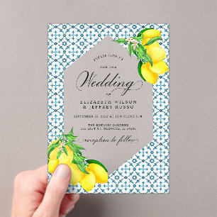 Invitaciones Acrílicas Boda Siciliano Blue Tiles Summer Lemon Boho