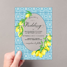 Invitaciones Acrílicas Boda Siciliano Blue Tiles Summer Lemon Boho