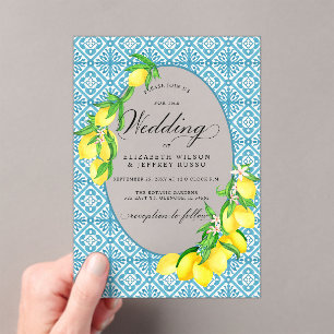Invitaciones Acrílicas Boda Siciliano Blue Tiles Summer Lemon Boho