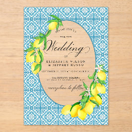 Invitaciones Acrílicas Boda Siciliano Blue Tiles Summer Lemon Boho