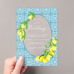 Invitaciones Acrílicas Boda Siciliano Blue Tiles Summer Lemon Boho