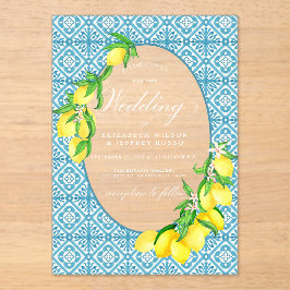 Invitaciones Acrílicas Boda Siciliano Blue Tiles Summer Lemon Boho