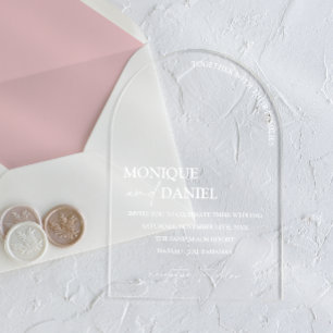 Invitaciones Acrílicas Boda simple caligrafía elegante en forma de arco