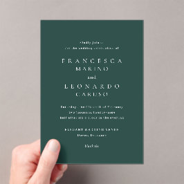 Invitaciones Acrílicas Boda Simple Clásica Esmeralda Verde