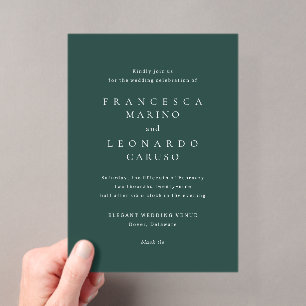 Invitaciones Acrílicas Boda Simple Clásica Esmeralda Verde