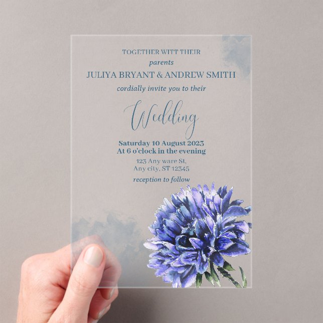 Invitaciones Acrílicas Boda simple de Cornflower (Insitu (portátil))