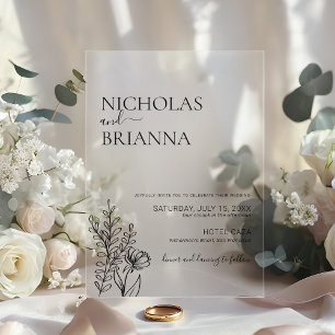 Invitaciones Acrílicas Boda Simple de Flor Silvestre Minimalista Moderna