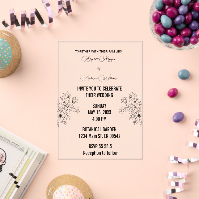 Invitaciones Acrílicas Boda simple de fotografías en blanco y negro (Insitu (Celebración))