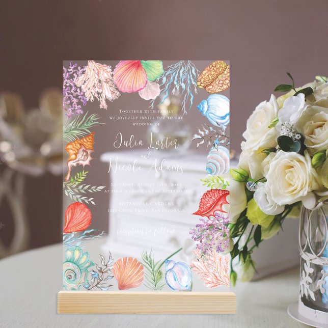 Invitaciones Acrílicas Boda simple de la playa del océano azul (Subido por el creador)