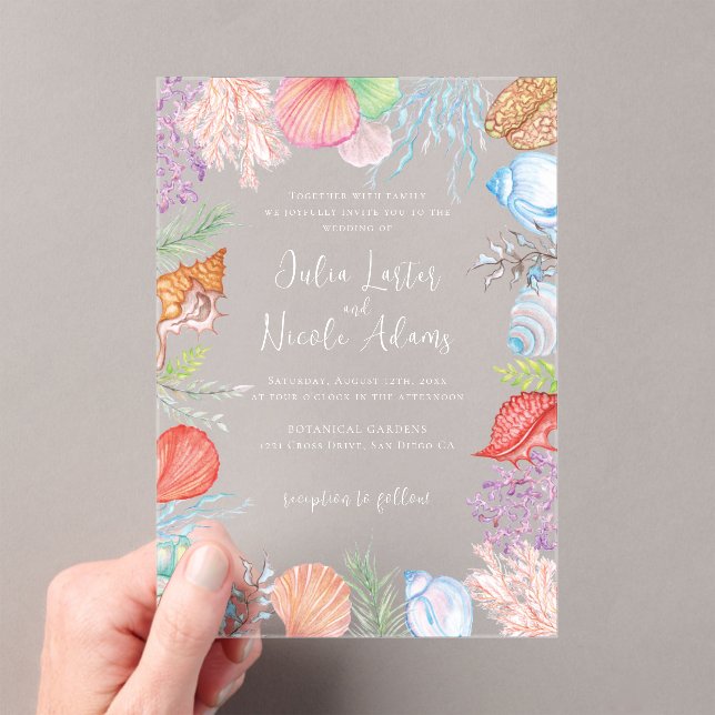 Invitaciones Acrílicas Boda simple de la playa del océano azul (Insitu (portátil))