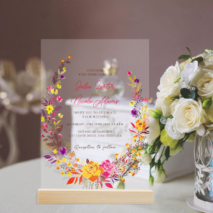 Invitaciones Acrílicas Boda simple de las flores de otoño de la guirnalda