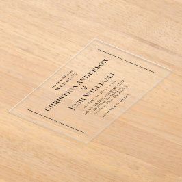 Invitaciones Acrílicas Boda simple de texto negro