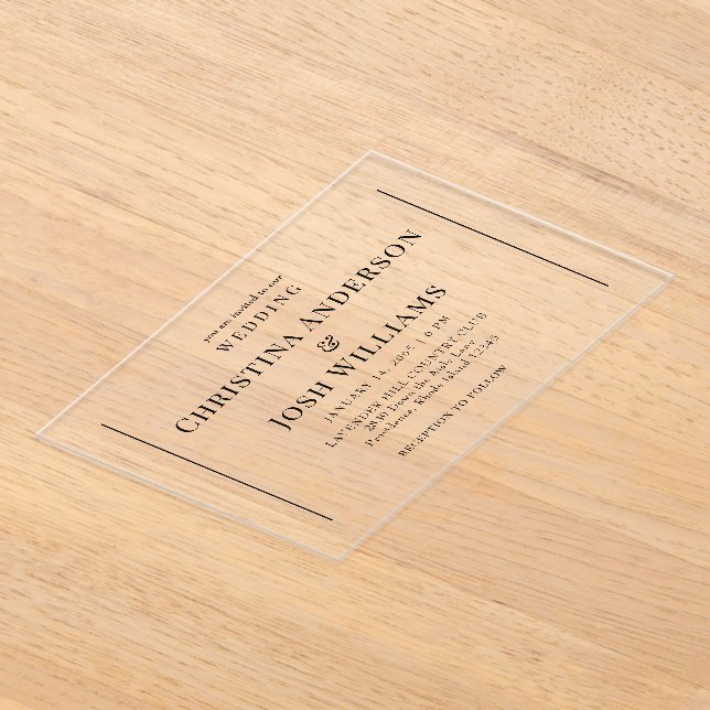 Invitaciones Acrílicas Boda simple de texto negro (Distribución )