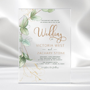 Invitaciones Acrílicas Boda Simple Minimalista de Hoja Verde de Eucalipto