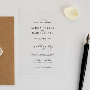 Invitaciones Acrílicas Boda simple minimalista y elegante para borrar gui