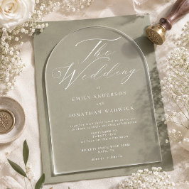 Invitaciones Acrílicas Boda Simple Moderna Verde Salvia y Blanco