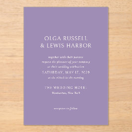 Invitaciones Acrílicas Boda simple morado moderno