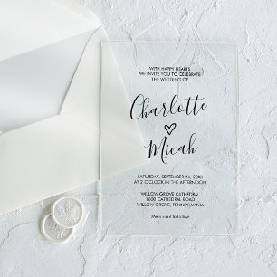 Invitaciones Acrílicas Boda simple romántico moderno de corazón dibujado
