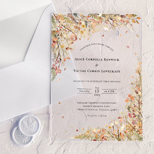 Invitaciones Acrílicas Boda Simple Rústica de Otoño