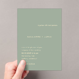 Invitaciones Acrílicas Boda Simple Verde Salvia Moderna