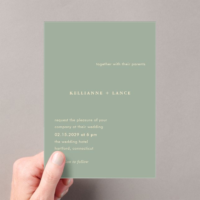 Invitaciones Acrílicas Boda Simple Verde Salvia Moderna (Insitu (portátil))