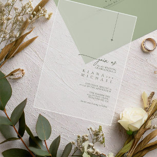 Invitaciones Acrílicas Boda Simplemente Chic Musgo Verde Transparente ID1