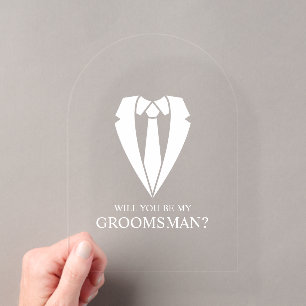 Invitaciones Acrílicas Boda Suit y Tie Groomsman Propuesta