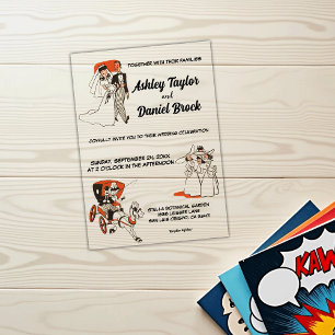 Invitaciones Acrílicas Boda Temática de Cómic Retro Vintage de los 50