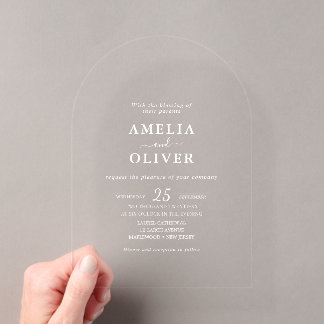 Invitaciones Acrílicas Boda Tipografía de Tinta Blanca y Transparente de 