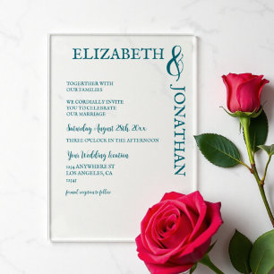 Invitaciones Acrílicas Boda tipografía moderna azul turquesa oscuro