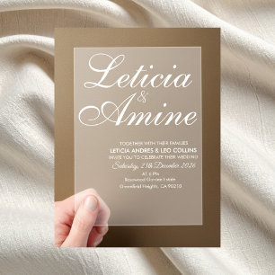 Invitaciones Acrílicas Boda tipográfica minimalista moderna en blanco
