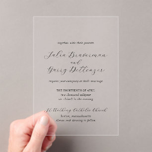 Invitaciones Acrílicas Boda tradicional elegante en blanco y negro