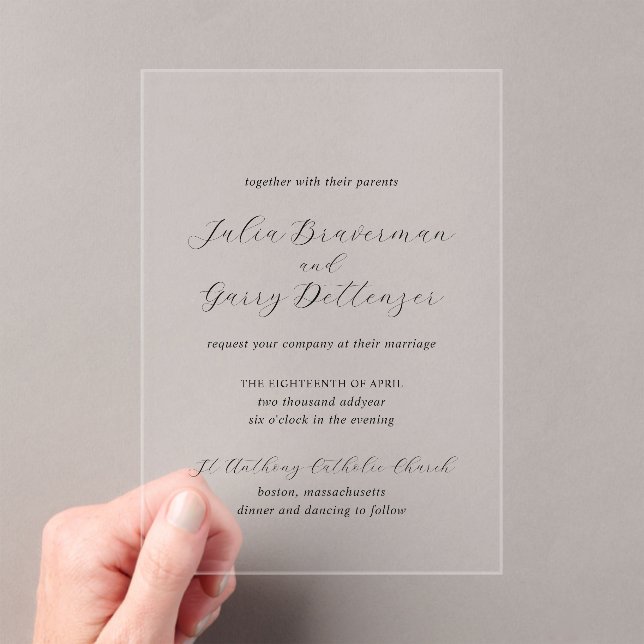 Invitaciones Acrílicas Boda tradicional elegante en blanco y negro (Insitu (portátil))