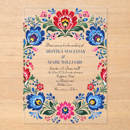 Invitaciones Acrílicas Boda tradicional floral elegante popular polaca