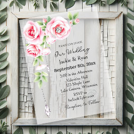 Invitaciones Acrílicas Boda translúcido de rosas y diamantes