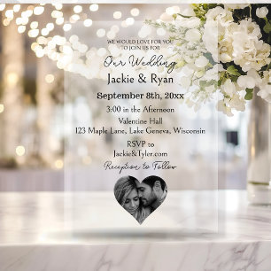 Invitaciones Acrílicas Boda translúcido fotográfico con forma de corazón