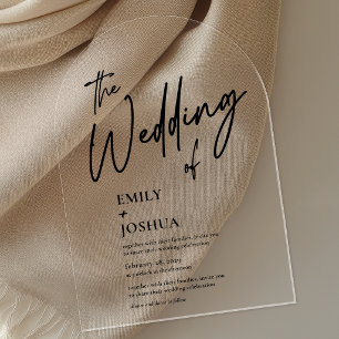 Invitaciones Acrílicas Boda Transparente Arco de Caligrafía Simple Modern