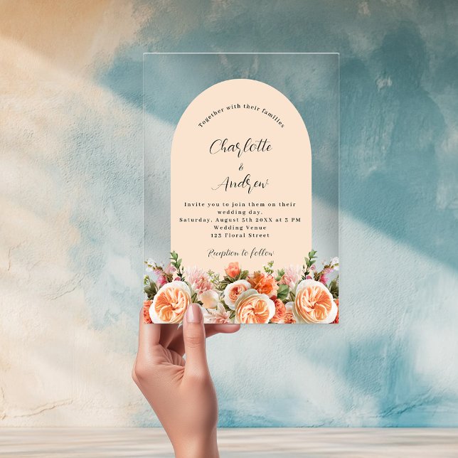 Invitaciones Acrílicas boda transparente de arca de melocotón rosa naranj (Subido por el creador)