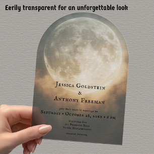 Invitaciones Acrílicas Boda Transparente de Arco de Luna Llena Oscura Gót
