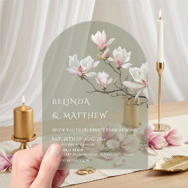 Invitaciones Acrílicas Boda Transparente de Arte Fino Magnolia Verde Salv