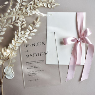 Invitaciones Acrílicas Boda Transparente de Escritura Minimalista Simple