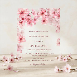 Invitaciones Acrílicas Boda Transparente de Flor de Cerezo